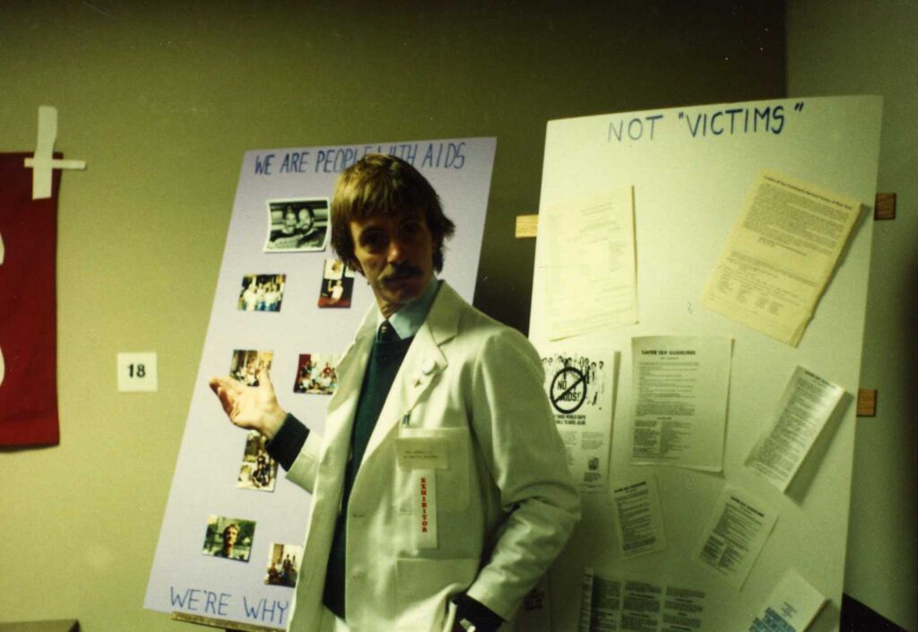 Snapshot of Bobbi Campbell at the Clinical Nursing Conference on AIDS at NIH, October 7, 1983. Bobbi Campbell Diary, MSS 96-33, folder 3, envelope 4. UCSF Library and Center for Knowledge Management, Archives and Special Collections, University of California, San Francisco.
