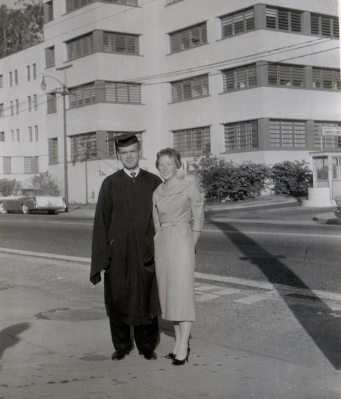 Robert Day and wife Dorothy, UCSF School of Pharmacy Commencement, 1958.