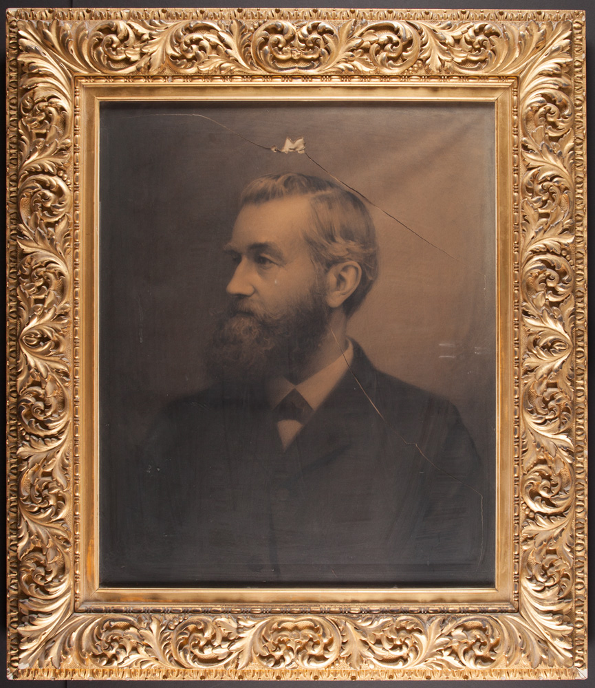 William Martin Searby (1835-1909), crayon enlargement. Portrait before treatment.