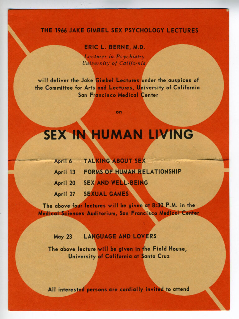 Postcard for the 1966 Jake Gimbel Sex Psychology Lectures at UCSF