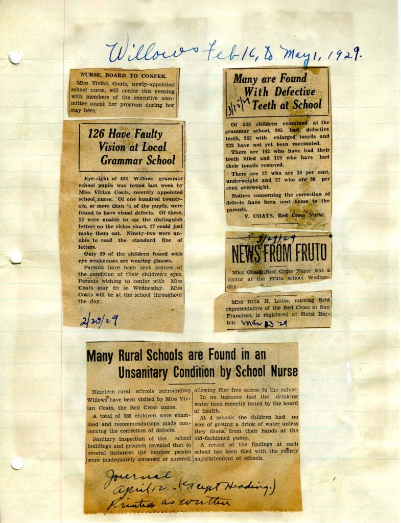 Page 1 of newspaper clippings from Willows from February 16-May 1, 1929.