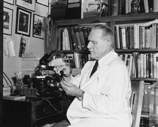 Karl F. Meyer in his office.