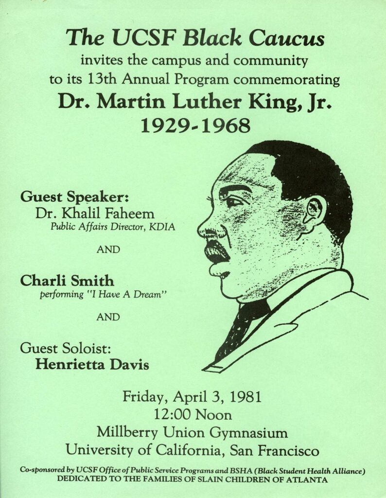 Flyer for a Black Caucus event commemorating Martin Luther King, Jr., 1981. MSS 85-38, box 2, folder 45