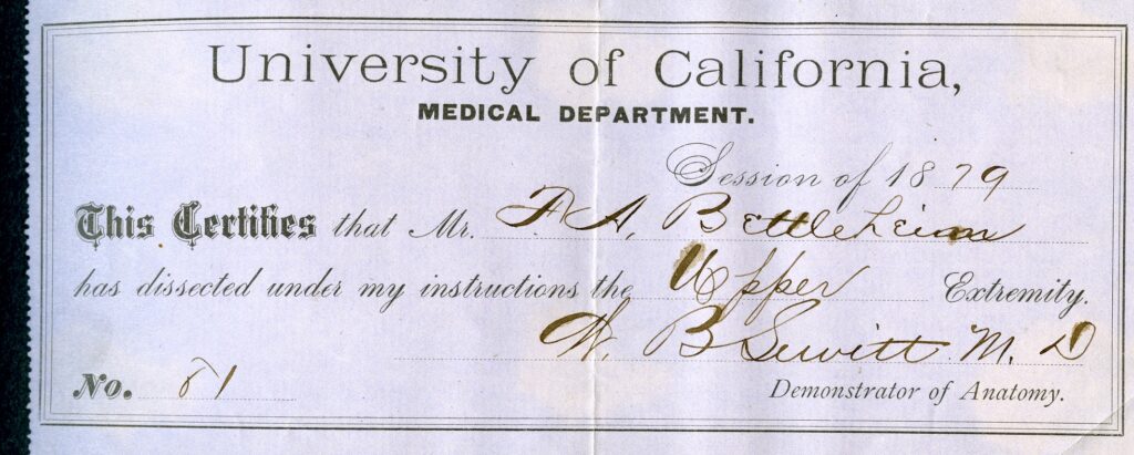 Dissection certificate, 1879, ArchClass H152
