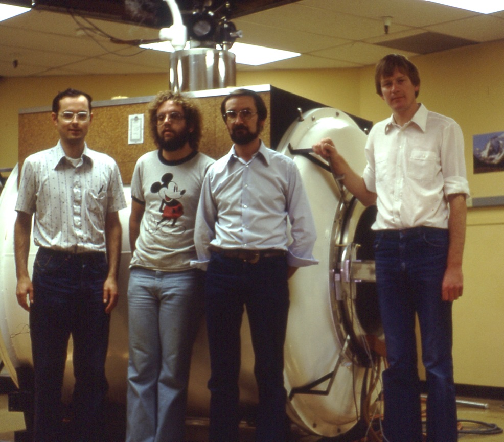 Researchers and technicians Lawrence Crooks, Bob McCree, Ian Duff, and Roger Littlewood, circa 1981, Photograph collection 