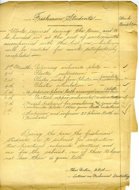From the "Treasure Chest" contents: Freshman student course requirements, undated