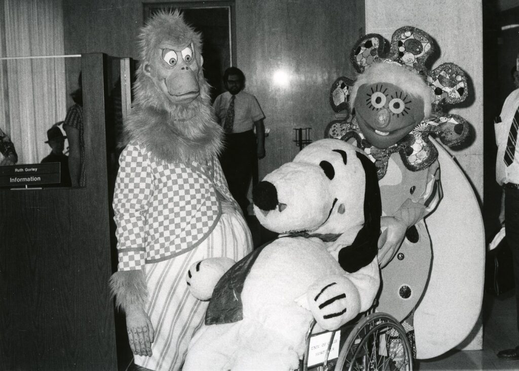 Characters visiting the UCSF Pediatrics Department, 1973. Photograph collection, Pediatrics Department.
