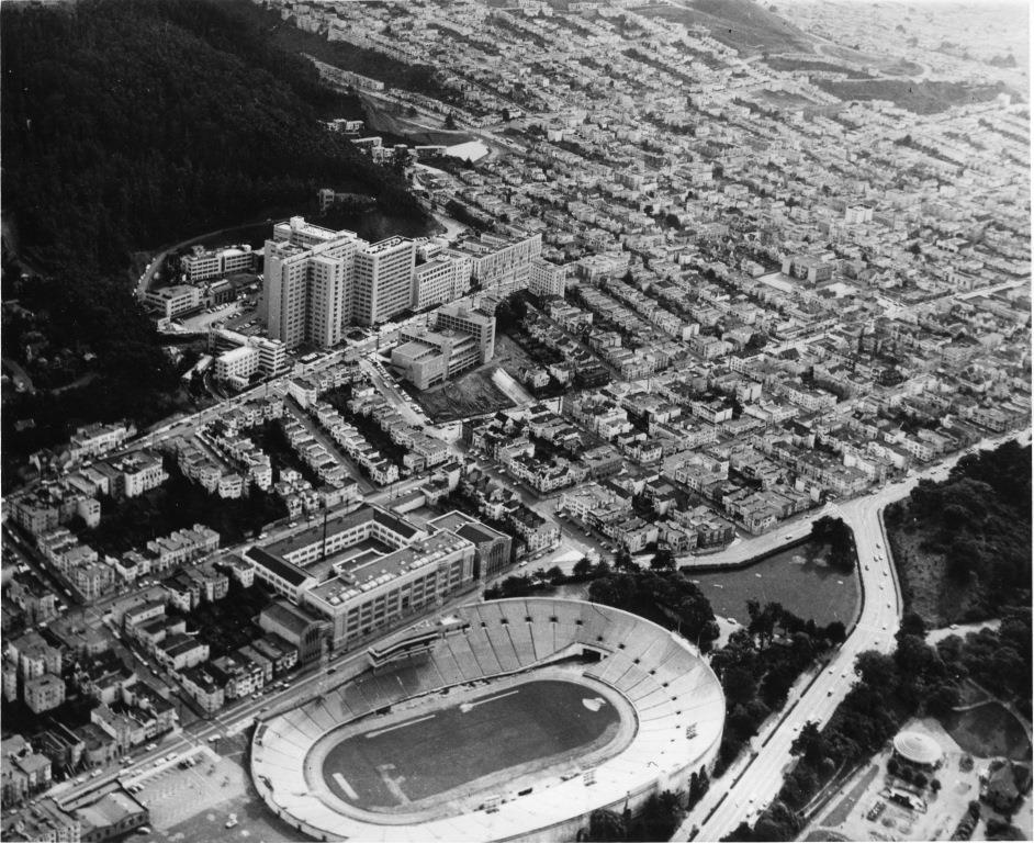 UCSF aerial, circa 1955. Kezar in foreground.