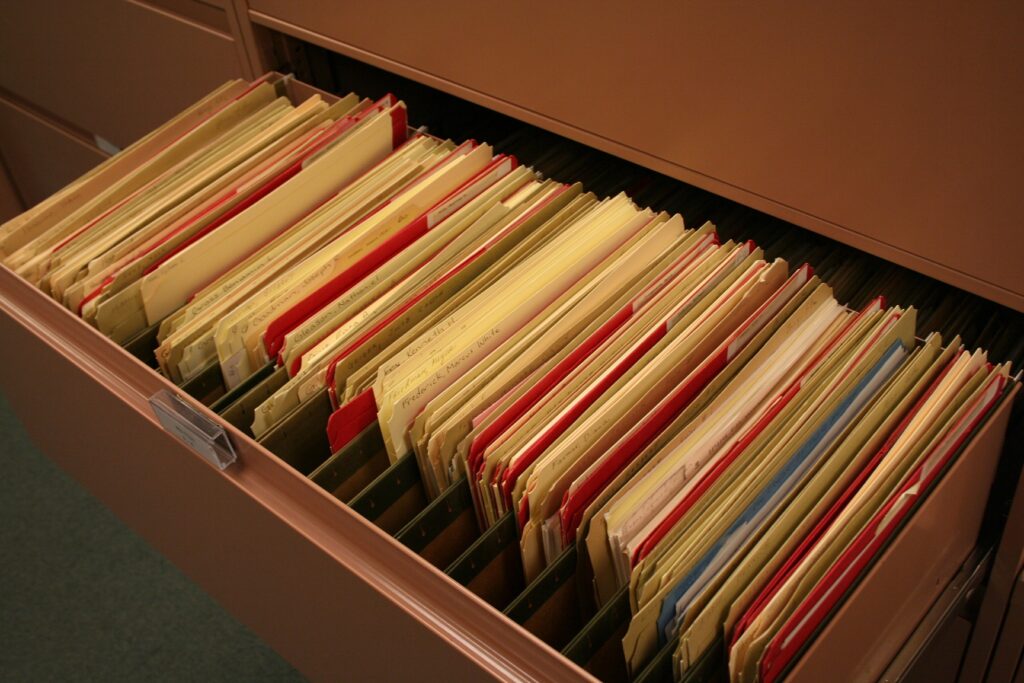Bio file drawer in the UCSF Archives and Special Collections.