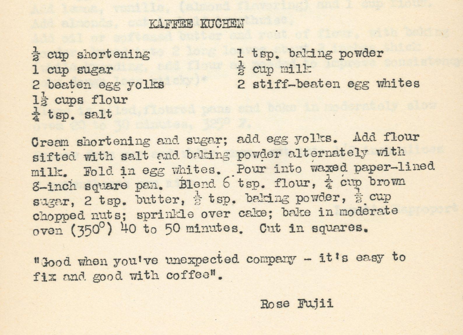 Rose Fujii recipe from "The Fraus' Favorites" cookbook, 1953