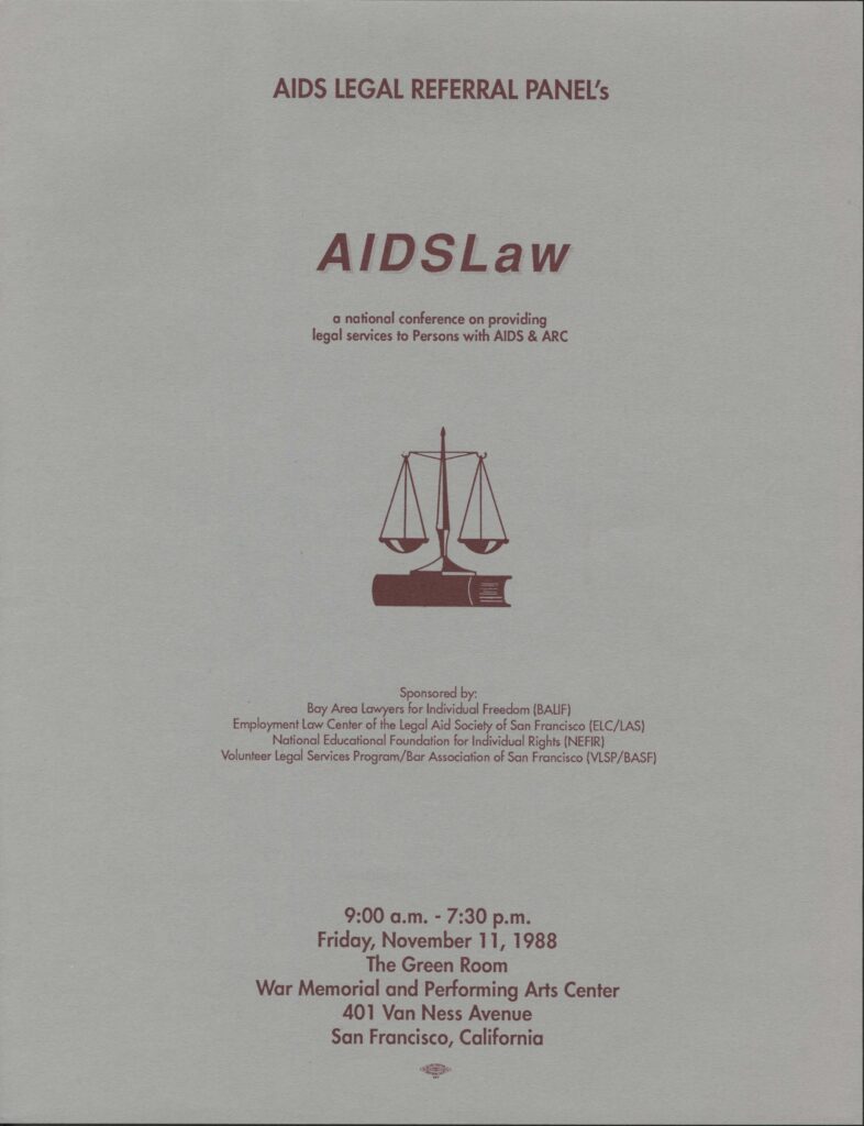 AIDS Legal Referral Panel's AIDSLaw Conference. Friday November 11, 1988.