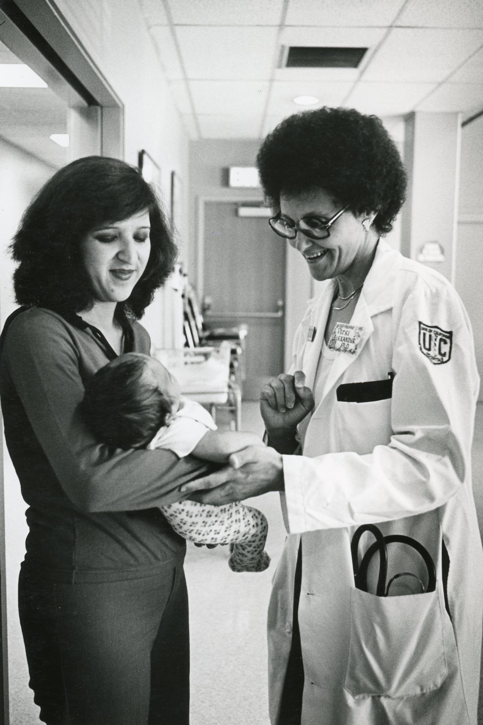 Vicki Alexander at SFGH with mother and child. Perinatal Health Project.