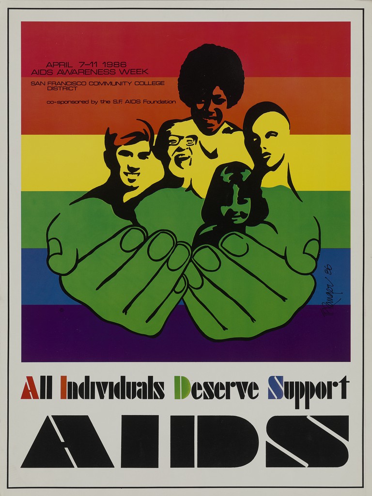 Poster for AIDS Awareness week; San Francisco Community College district; San Francisco AIDS Foundation, 1986, artist: T.P. Ranger. UCSF AIDS History Project Ephemera Collection, MSS 2000-31, box 7, folder 9, item 23.