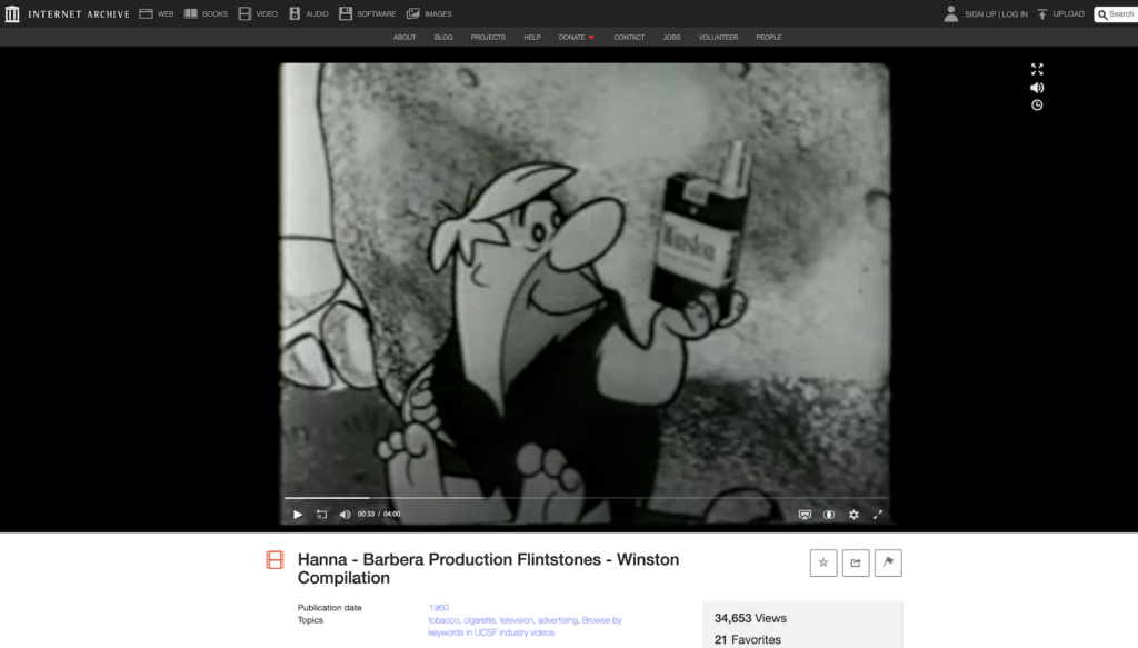 Screenshot from 1960 Flintstones commercial for Winstons cigarettes.